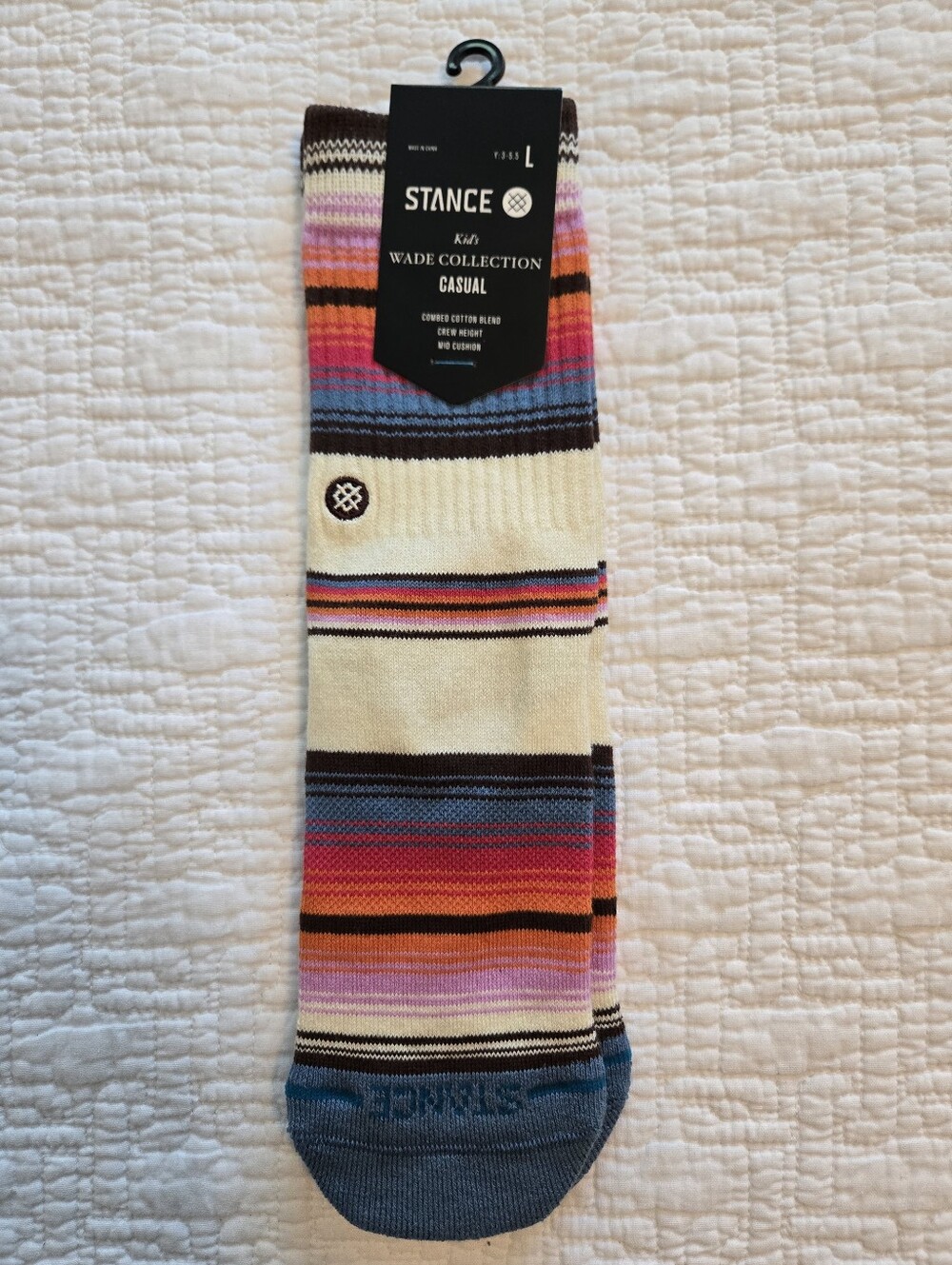 Stance Wade Collection Kids Casual Crew Socks - Cream, Blue & Multicolor Stripes